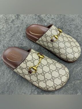 Gucci Beige Monogram Clogs